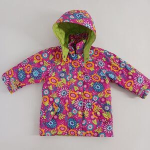 Hanna Andersson Outdoor Girls Floral Print Quilted Zip Front Size 90 cm US 3